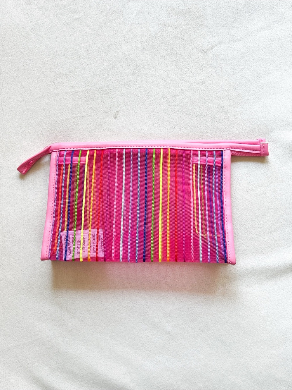 Pink Multicolor Striped Clear Pouch